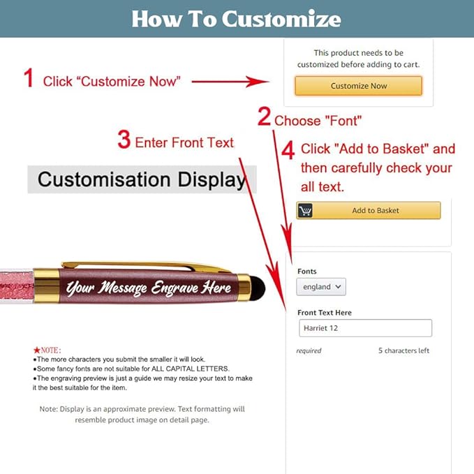 Ancolo Personalized Pens with Stylus tip stylish pens Crystal Diamond pen - Engraved with Your Name Logo or Message, Phone Number Black ink Perfect for Wedding Party any occations
