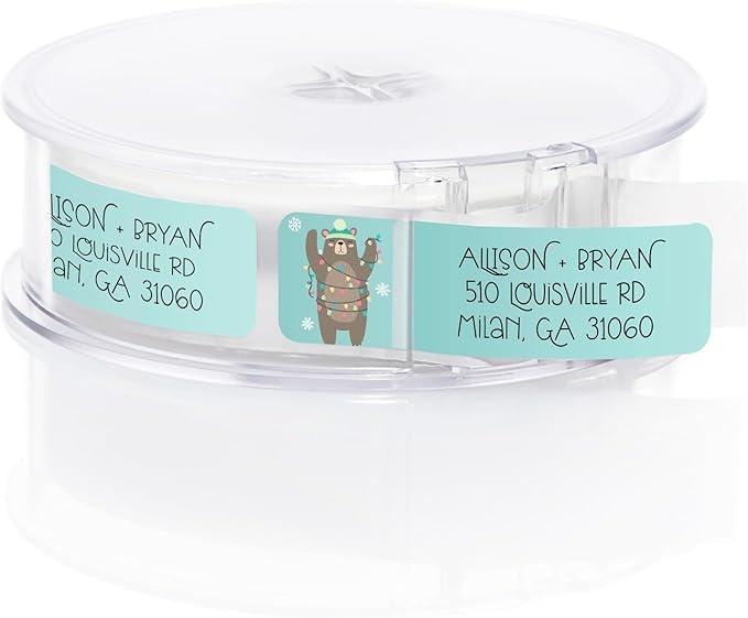 Whimsical Christmas Rolled Address Labels / 250 Personalized Return Address Labels/Designer Address Stickers in Elegant Plastic Dispenser