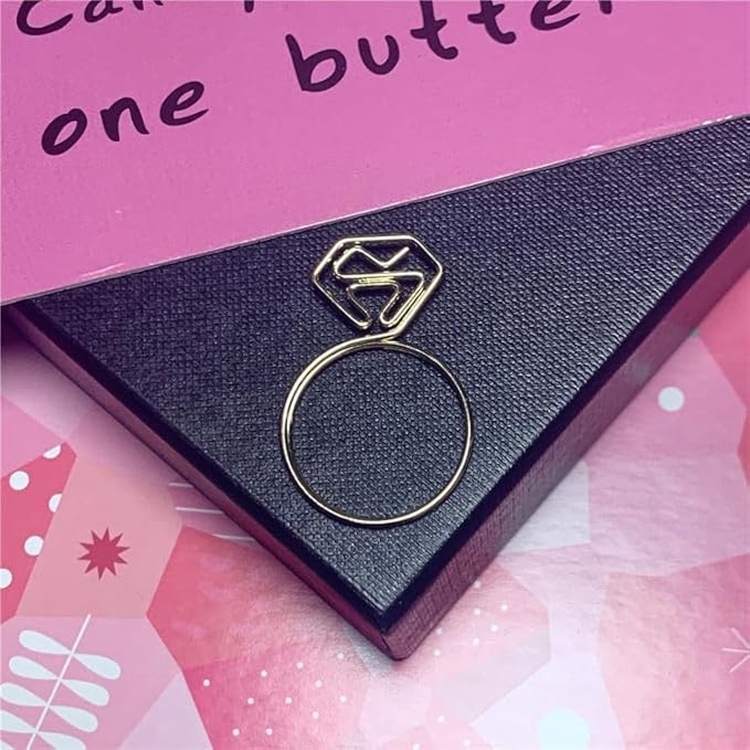 OWLFAVO 36pcs Diamond Ring Shape Paper Clips with Clear Box, Rose Gold and Yellow Gold, Funny Cute Paperclips Bookmarks Planner Clips for Fun Office Supplies College Gifts Wedding Decoration