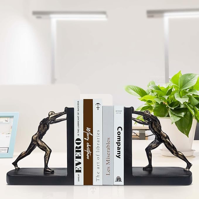 LIFFY Man Decorative Book Ends,Resin Non Skid Bookends for Heavy Books,Bookends for Shelves Decorative,Creative Shelf Decorations to Hold Books for Home,Office Desk,Bookshelf,Study