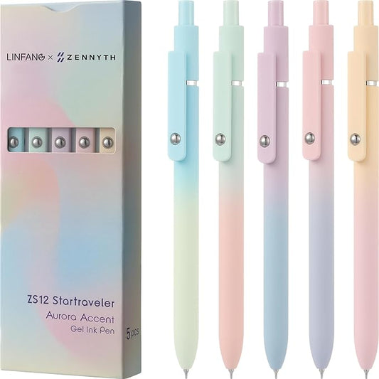 LINFANC Gel Pens 5pcs Cute Pens Medium Point 0.7mm Pen Black Ink Pens for Journaling Aesthetic Pens Gel Pens School Supplies Black Pens Gel Ink Pen Office Supplies