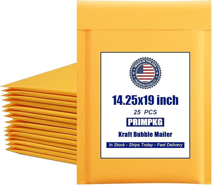 Natural Kraft Bubble Mailer Envelopes, Bubble Mailers 14.25x19 Inch, 25 Pack Padded Envelopes, Self-Seal Shipping Envelope,Tear-Resistant Mailing Envelope Padded