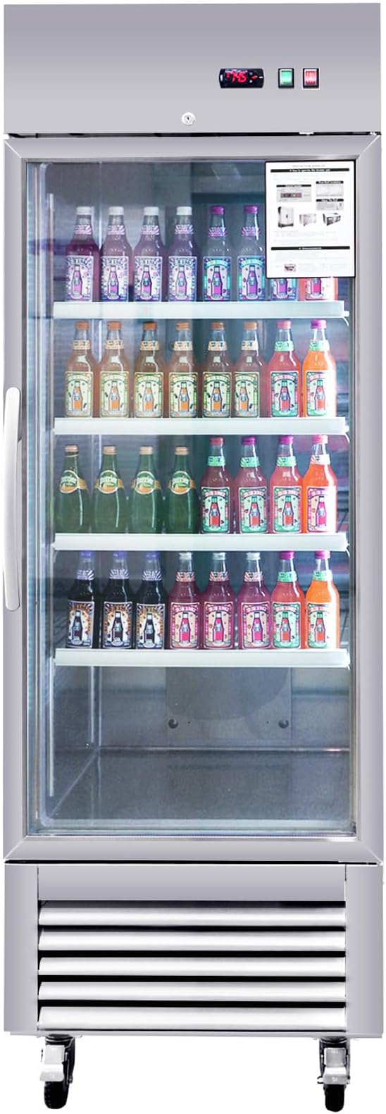 Merax Merex Commercial Refrigerator 27" W 1 Glass Door Stainless Steel Interior and Exterior Construction Upright Fan Cooling Reach-in Merchandising 18.68 Cu.ft, Silver