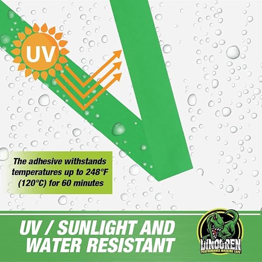 LAUCO DINOGREN High Performance Masking Tape for Car Paint, Heat & Water Resistant, Multi-Purpose Green (1 in (36 Rolls))