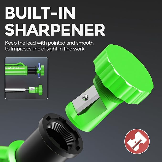 Nicpro 5 Pack Carpenter Pencils with Sharpener, Construction Mechanical Pencil with 53 Refills, Heavy Duty Marking Tools, Long Nib Marker Pens for Architect Marking (Black, Red, Orange, Green, Blue)