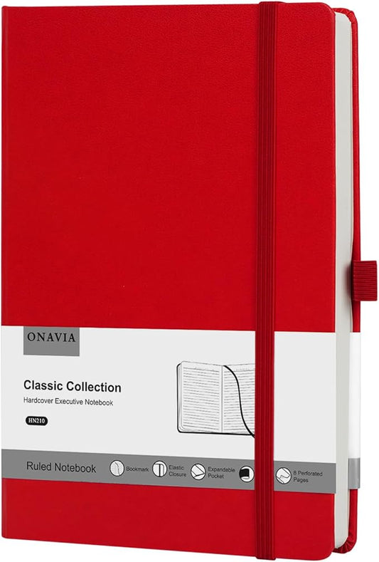 Lined Journal Notebooks for Work, Travel, College, A5 Size 100 GSM Thick Paper, Classic Ruled Journaling Notebook, Hardcover Notepad for Writing 160 Pages, 5.5 x 8.3 inch, Red