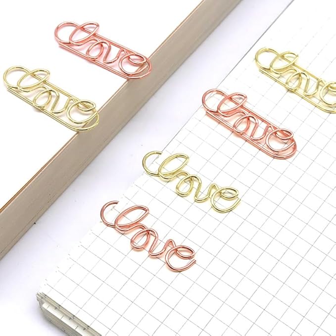 OWLFAVO 40pcs Love Shape Paper Clips with Clear Box, Rose Gold and Yellow Gold, Funny Cute Paperclips Bookmarks Planner Clips for Fun Office Supplies School Gifts Wedding Decoration