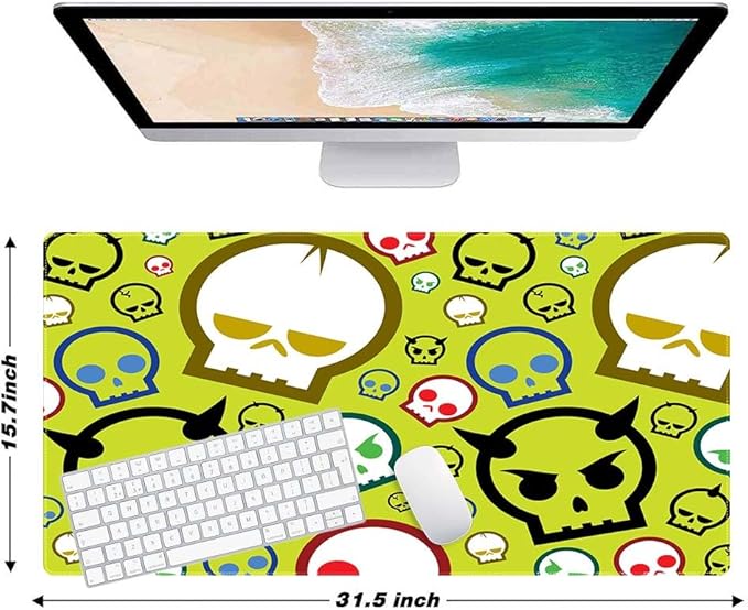 Personality Skull Head Customized Large Extended Gaming Mouse Pad with Stitched Edges and Non-Slip Rubber Base,Suitable for Office and Home Use,31.5x15.7 Inches