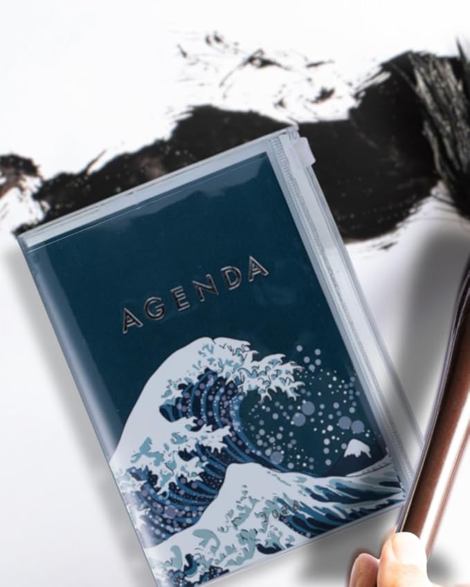 MARK'STYLE A5 Weekly Vertical Planner 16 Months (Sep. 2025 – Dec. 2026) with Soft Transparent PVC Cover,Refillable, Pocketed, for Daily Organizing & Planning (Wave Navy)