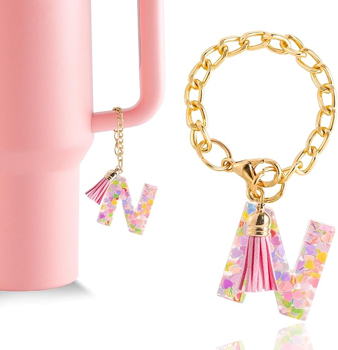 Letter Charm Accessories for Stanley Cup 1 PCS Cute Initial Keychain Handle Charm for Stanley Tumbler for Women