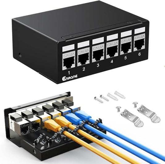Patch Panel 6 Port CAT6A Keystone Patch Panel Shielded Network for Home/Office(1U 6Port, CAT6A)