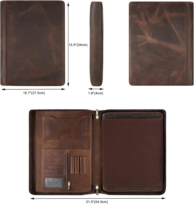 Leather Portfolio Case for 12.9-inch iPad Pro, Business & Personalized Padfolio for A4 Notepad (Dark Khaki)