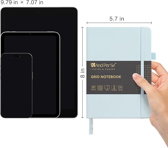 &And Per Se Graph Journal Notebook, 160 Pages, 5.7 x 8 inches College Ruled Thick Paper Notebook Journals for Writing, Grid Hardcover Notebook(1 Pack, cyan)