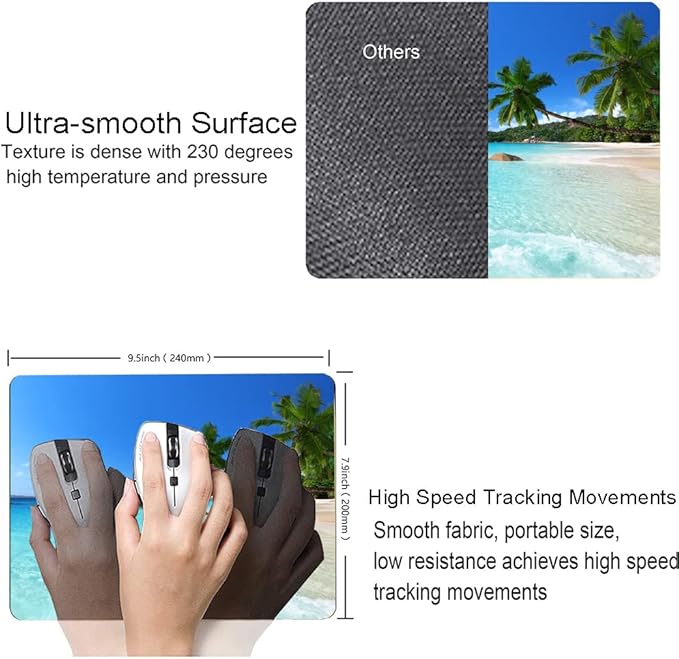 Mouse Pad, Premium-Textured Mouse Mat, Non-Slip Rubber Base Mousepad for Laptop, Computer & PC,9.5×7.9 in,Hawaii Beach