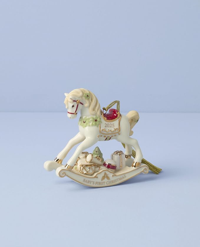 Lenox Ornament, 2025 Vintage Rocking Horse Christmas Tree Ornament, Porcelain with Gold Accents and Hanging Cord, Christmas Tree Decorations, Winter Home Decor, Winter Decor (Multicolor, 1 Piece)