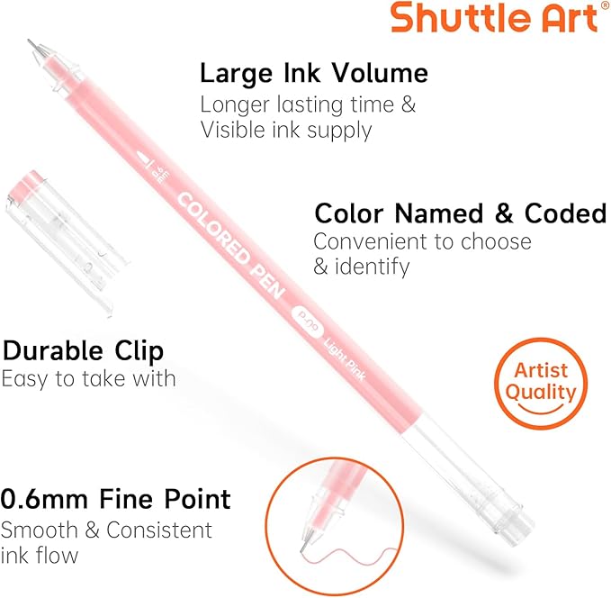 Shuttle Art Colored Pens, 24 Pastel Tone Colors Cute Journal Pens 0.6mm Fine Point Colored Gel Pens for Black Paper Adult Coloring Writing Drawing Journaling Note Taking School Office Home
