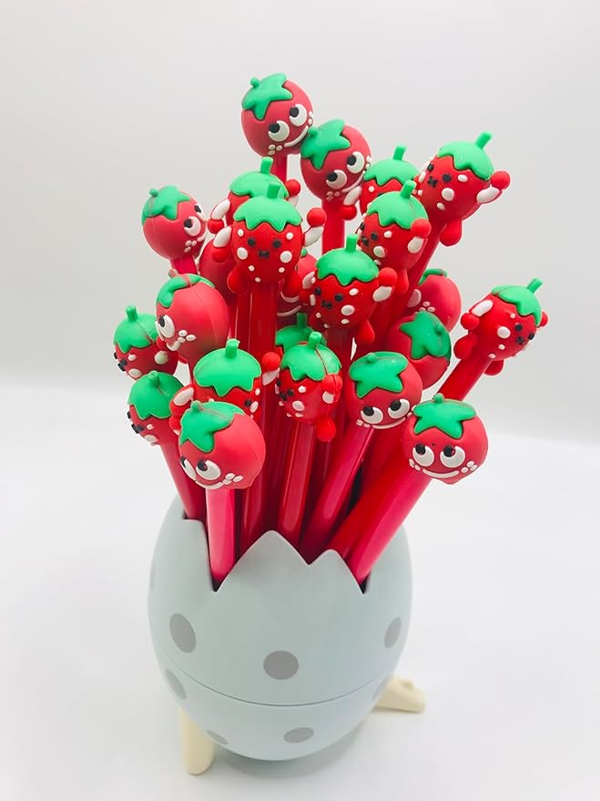 30 Pcs Cute Strawberry Gel Ink Pens Fun Kawaii Pens Fruit Writing Pens 0.5 mm Black Ink Cool Novelty Fun Pens for Office Home School Supplies Strawberry Party Favors (Cute Strawberry)