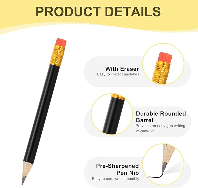 MECCANIXITY Golf Pencils with Erasers, 4" HB Mini Half Pencils Pre Sharpened Small Pens for Wedding Bridal Shower Game Office Writing Drawing(Red/Black, Pack of 50)