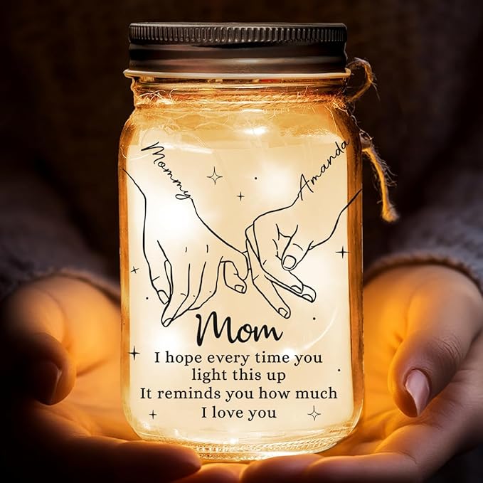 Mom, The Heart Of The Family Personalized Mason Jar Light, Mothers Day Birthday Gifts for Mom Grandma Sister Family, Mother Daughter Gifts for Her, Centerpiece Table Decorations