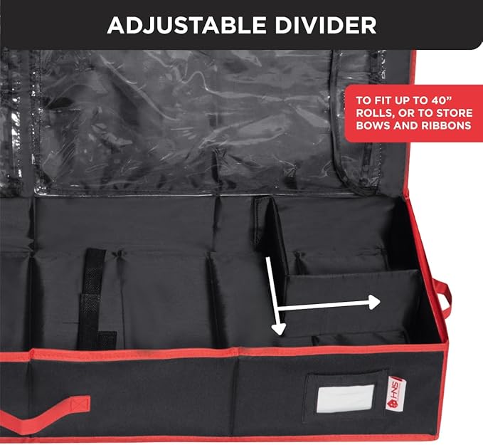 Premium Wrapping Paper Storage Container -Durable Material 600D tear-proof - Fits up to 27 Paper Rolls -Extra Pockets for Ribbons & Bows. Underbed Gift Wrap Organizer, Ideal for Holiday Christmas, etc (Black)