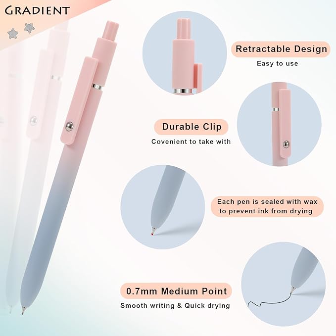 FIOVER 10pcs Gel Pens Black Ink Medium Point 0.7mm Pens Smooth Writing High-End Series Cute Ballpoint for Journaling Note Taking, Office School Supplies Gifts for Women and Men