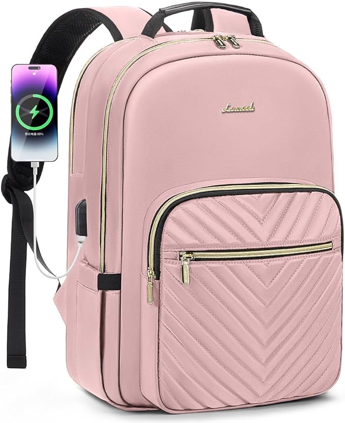 LOVEVOOK Laptop Backpack for Women 18.4 inch,Cute Womens Travel Backpack Purse,Professional Laptop Computer Bag,Waterproof Work Business College Teacher Bags Carry on Backpack with USB Port,Pink
