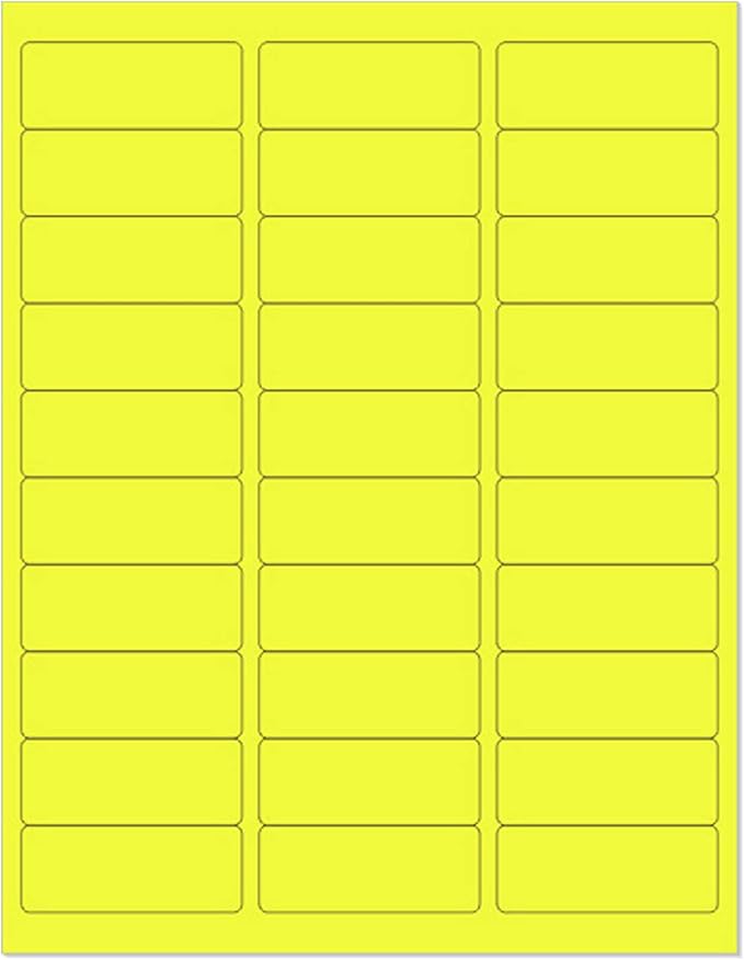 NextDayLabels - 8-1/2 x 11" Neon Color High Light Fluorescent Labels for Laser & Inkjet Printer (Yellow Fluorescent, 1" x 2-5/8" - 30 Per Page | 750 Labels)