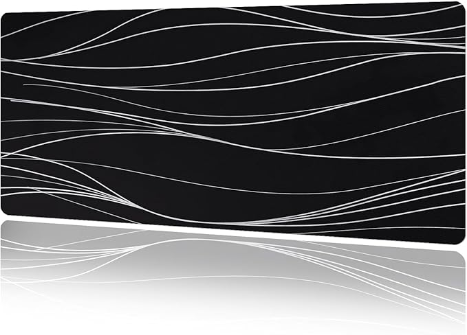 MAYCARI Abstract Lines Art Desk Mat Cool Desk Pad Mouse Pad Large White Wave Patterns Gaming Mousepad XXL Laptop Keyboard Desktop Writing Pad for Girls Students 31.5"X15.7"