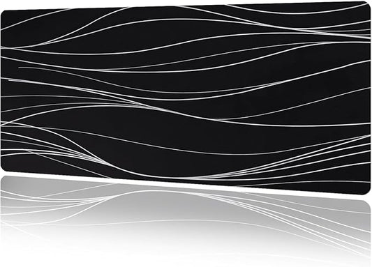 MAYCARI Abstract Lines Art Desk Mat Cool Desk Pad Mouse Pad Large White Wave Patterns Gaming Mousepad XXL Laptop Keyboard Desktop Writing Pad for Girls Students 31.5"X15.7"