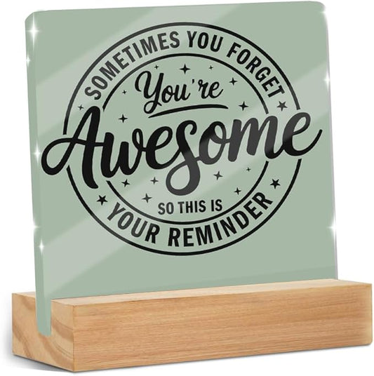 Motivational Office Decor Sign, Inspirational Quotes Acrylic Sign With Wooden Stand, Thank You Gifts for Home Office Desk Decorative Signs for Tabletop Cubicle Shelf Desk Accessories Decor
