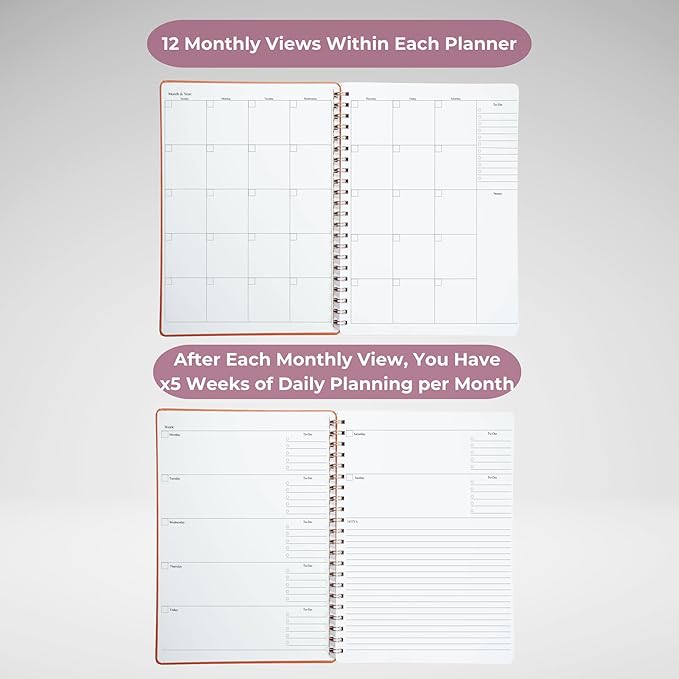 | Ultimate Yearly, Daily, Weekly, Monthly Planner | 8.25" x 11.75" | To Do List Notebook for Work | Simple Design | Multiple Layouts | Academic Planner and Organizer Notebook (Rust, Yearly Planner - Portrait)