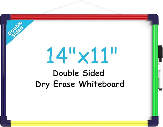MaxGear Colorful Small Dry Erase Board, 14"x11" Double-Sided Hangable with Dry Erase Marker, Portable Whiteboard for Home School Office - Planning Writing Learning Drawing Art Education