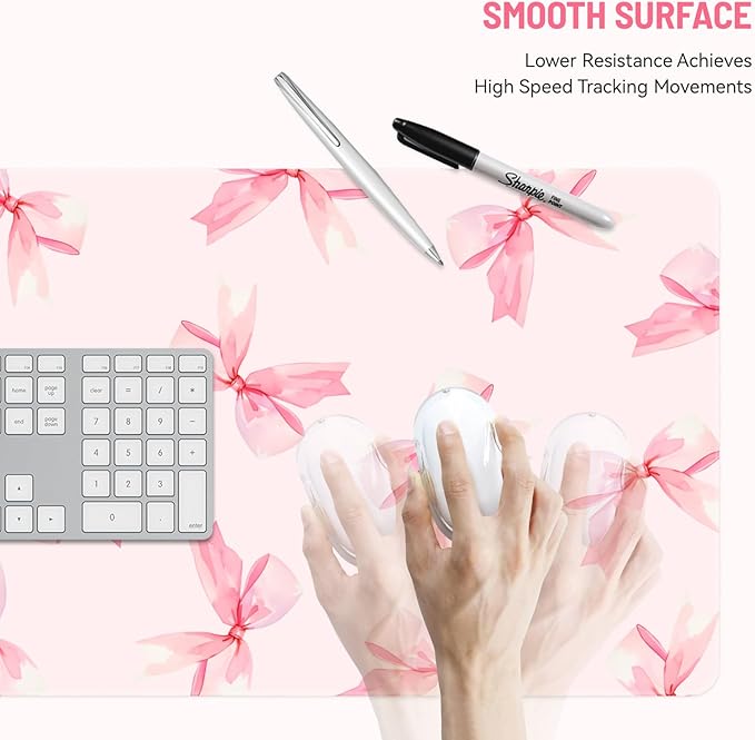Mousepad Desk Mat Gaming Large Keyboard Cute Office Desktop Computer Laptop XXL Long Big Kawaii Aesthetic Girly Pretty Design Women Girl Gamer Oversized Wide 30x12'' Mousepad, Pink Bow
