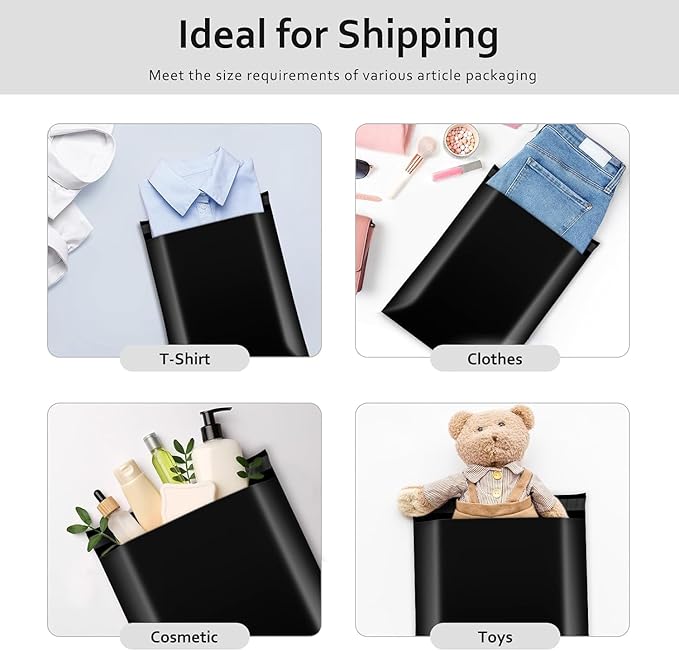 Metronic Poly Mailers 10x13 500Pcs,Strong Adhensive Shipping Bags for Clothing,Waterproof Poly Mailer Bags for Shipping, Flexible Shipping Envelopes for Small Business, Mailing Packages Bags Black