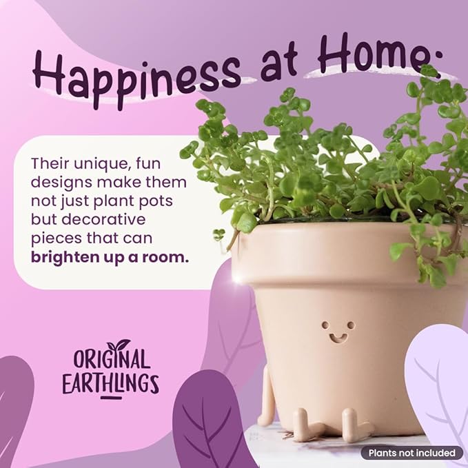 Original Earthlings Legs Out Pot - 3.5 Inch Cute Plant Pot - Plastic Funny Planter with Drainage, Unique Cactus Plant Lover Gift, Succulent Face Flower Pot, Desk Plant, Table Top Decor, & Home Gifts