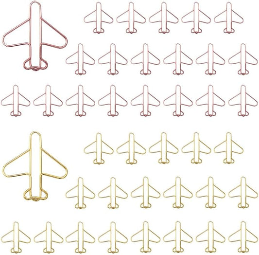 OWLFAVO 40pcs Airplane Shape Paper Clips with Clear Box, Rose Gold and Yellow Gold, Funny Cute Paperclips Bookmarks Planner Clips for Fun Office Supplies School Gifts Wedding Decoration