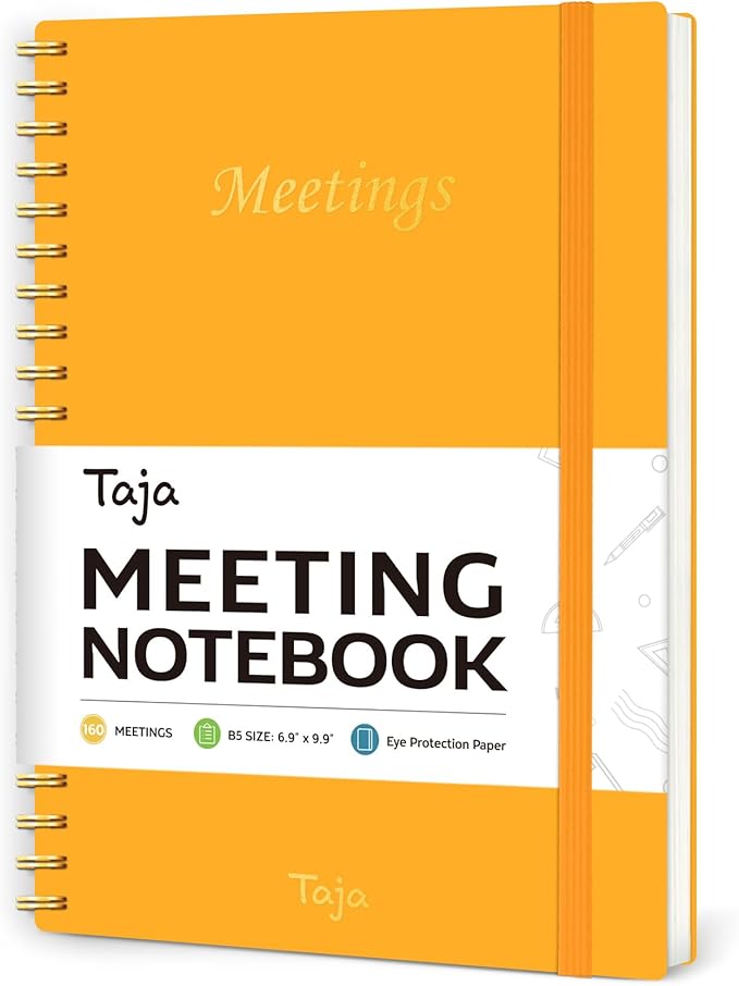 Meeting Notebook for Work Organization - Work Planner Notebook with Action Items, Agenda Planner for Note Taking, 160 Pages (6.9" X 9.9") Project Organizer for Men & Women - Yellow