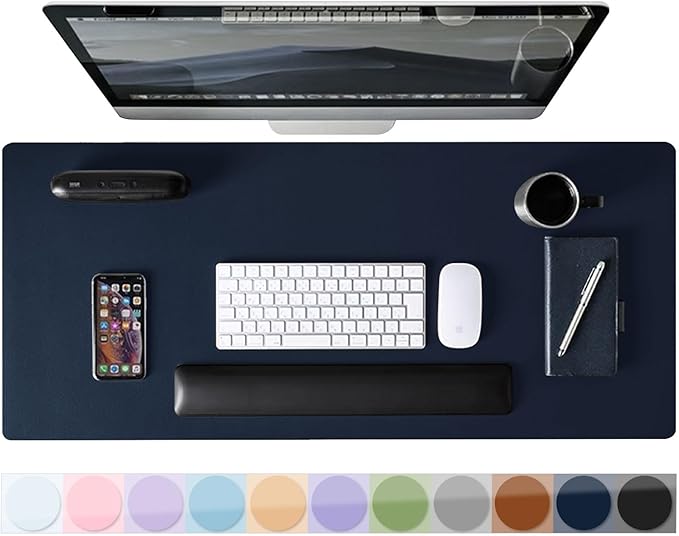 Mouse Pad Desk Protector Mat, Large PU Leather Office Desk Mat, Non-Slip Desk Pad for Keyboard and Mouse, Waterproof Desk Blotter Pad for Writing, Wide & Smooth Laptop Desk Pads, Navy (17’’X36’’)