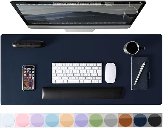 Leather Desk Pad Protector, Mouse Pad, Non-Slip Computer Mat for Desk, PU Leather Office Desk Mat for Home & Office, Waterproof Laptop Desk Blotter for Keyboard and Mouse, Navy (15.7''X31.5'')