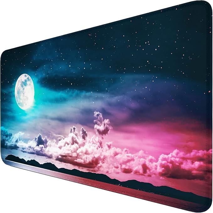 Large Mouse Pad, Gaming Mousepad, 31.5x15.7x0.12 in Extended Mouse Mat Non-Slip Spill-Resistant Desk Pad with Special-Textured Surface, Anti-Fray Stitched Edges for Esports Pros/Office/Home
