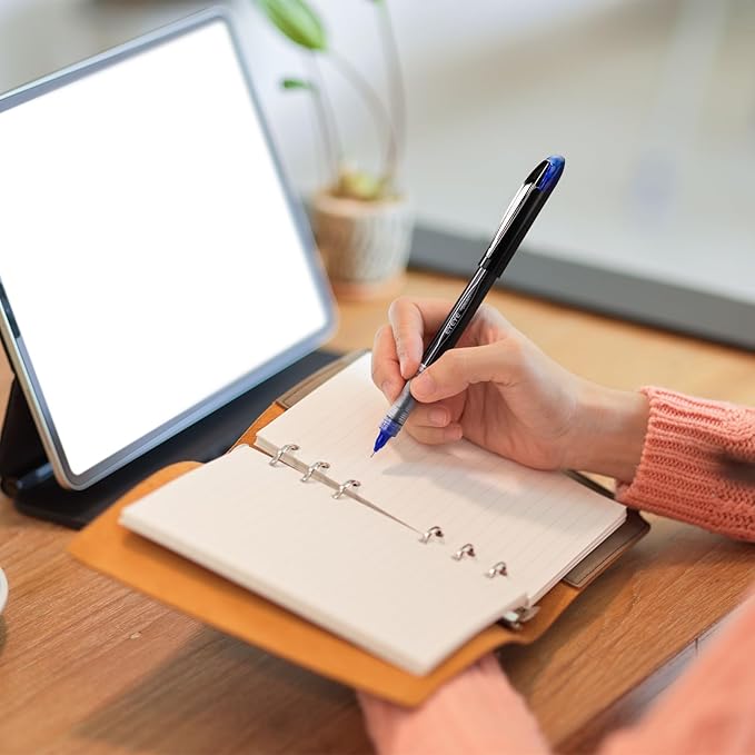 EYEYE Blue Rollerball Pens 0.5mm, 6 Pack Extra Fine Point Liquid Ink Needle Tip Pen Quick Dry, Pen Fine Point Smooth Writing Pens for Journaling, Note Taking, Office, School Supplies