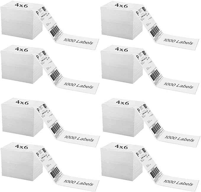 OausTect 4x6 Shipping Label 8000 Fanfold Labels for Rollo, Zebra Direct Thermal Printer, with Perforations - 8 Stack (8 Stack/8000 Labels)