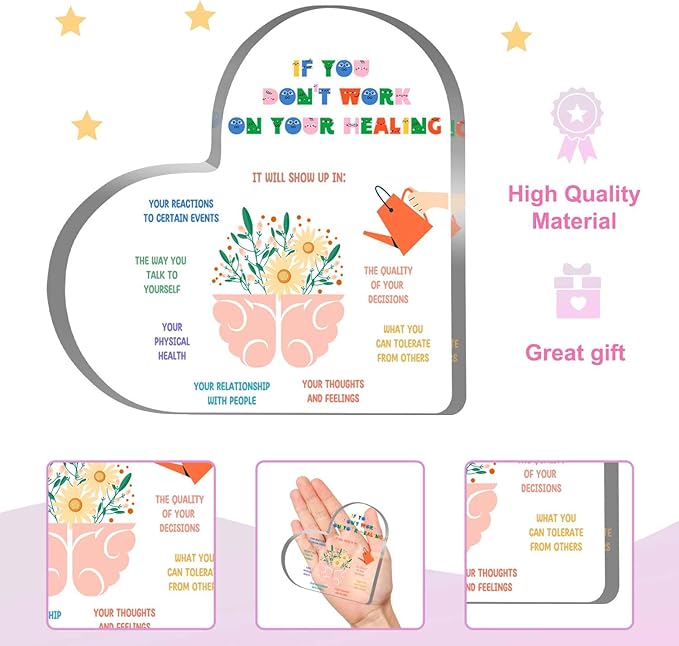 Mental Health Decor, Psychotherapy Affirmations Therapist Office Heart Acrylic Decor, Mindfulness Decor for Therapy Office Decor Sign, Mental Health Gifts for School Home Tabletop Therapy Office Decor