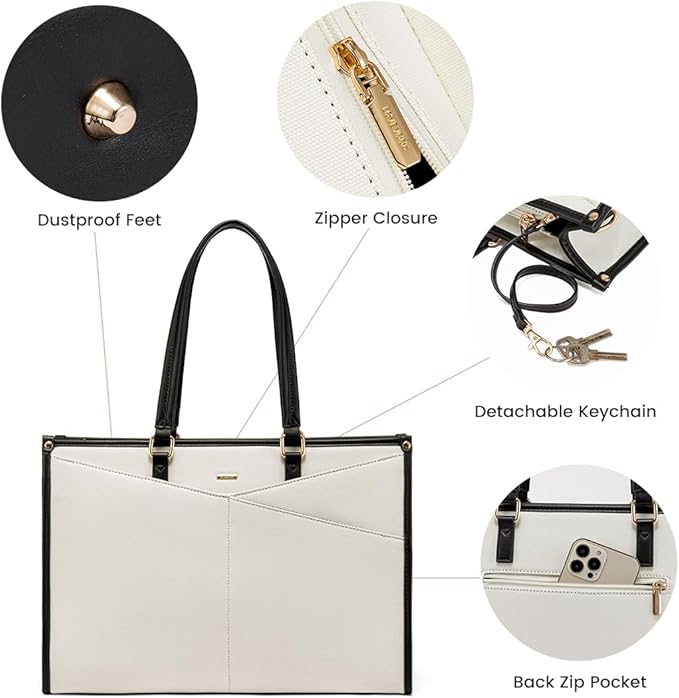 LOVEVOOK Laptop Bag for Women, 15.6 inch Laptop Tote Work Bag Cancas Casual Handbag for Travel Lightweight Shoulder Bag,Black White