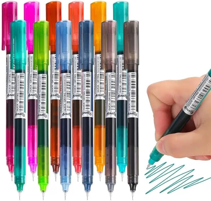 Liquid Ink Rollerball Pens 0.5mm, 12 Colors Ultra Fine Point Pen Quick Dry, Smooth Writing Cute Nurse Pens for Journaling, Note Taking, Office, School Supplies