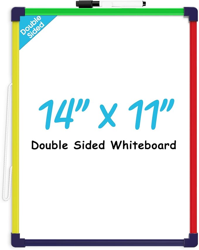 MaxGear Colorful Small Dry Erase Board, 14"x11" Double-Sided Hangable with Dry Erase Marker, Portable Whiteboard for Home School Office - Planning Writing Learning Drawing Art Education