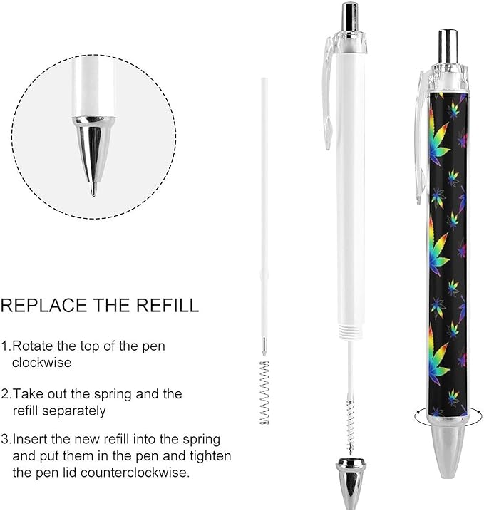 Fashion Smooth Writing Pens with Refillable Black Ink, Retractable Ball Point Pen Trippy WeedLeaf Leaf Black Ballpoint Pens for Writing Drawing, 2 Pcs