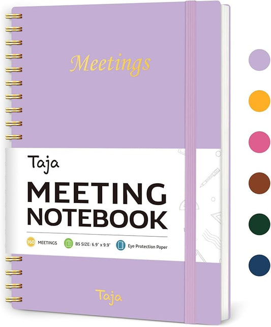 Meeting Notebook for Work Organization - Work Planner Notebook with Action Items, Agenda Planner for Note Taking, 160 Pages (6.9" X 9.9") Project Organizer for Men & Women - Lavender