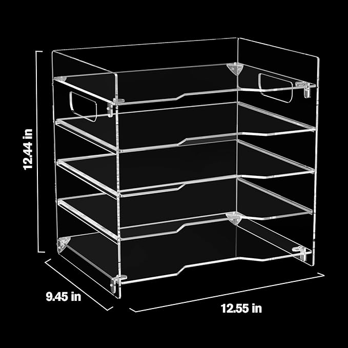 MaxGear 5-Tier Acrylic Paper Tray, Clear Desk Organizer, Stackable File Trays for Office, Acrylic Letter Tray, Paper Organizer for Desk, Office Accessories
