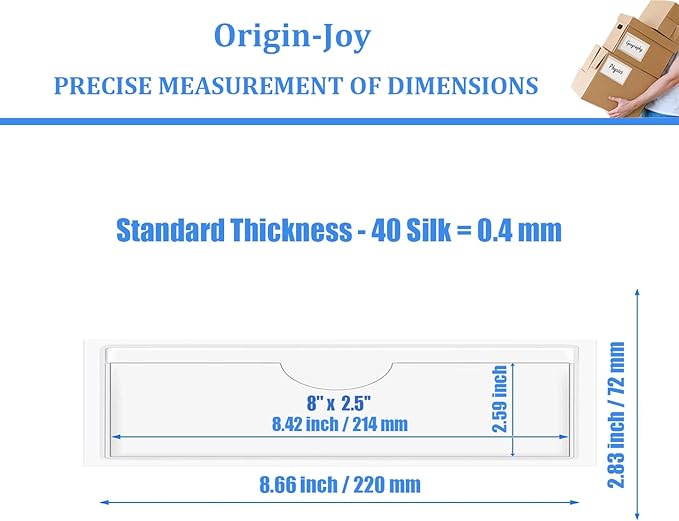 Origin-Joy 25 PCS Self-Adhesive Index Label Pockets, Clear Plastic Peel & Stick Card Holders with Top Open for Loading (8 x 2.5 inch)
